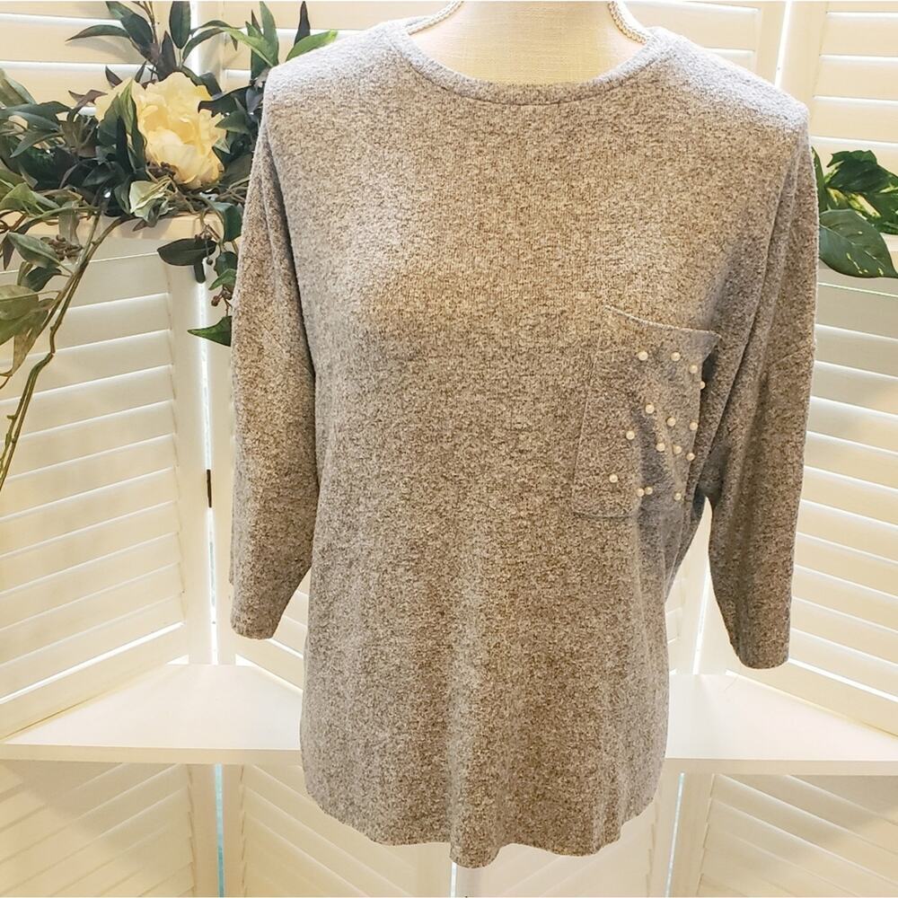 ZARA GRAY PEARL POCKET OVERSIZED SWEATER SIZE MED